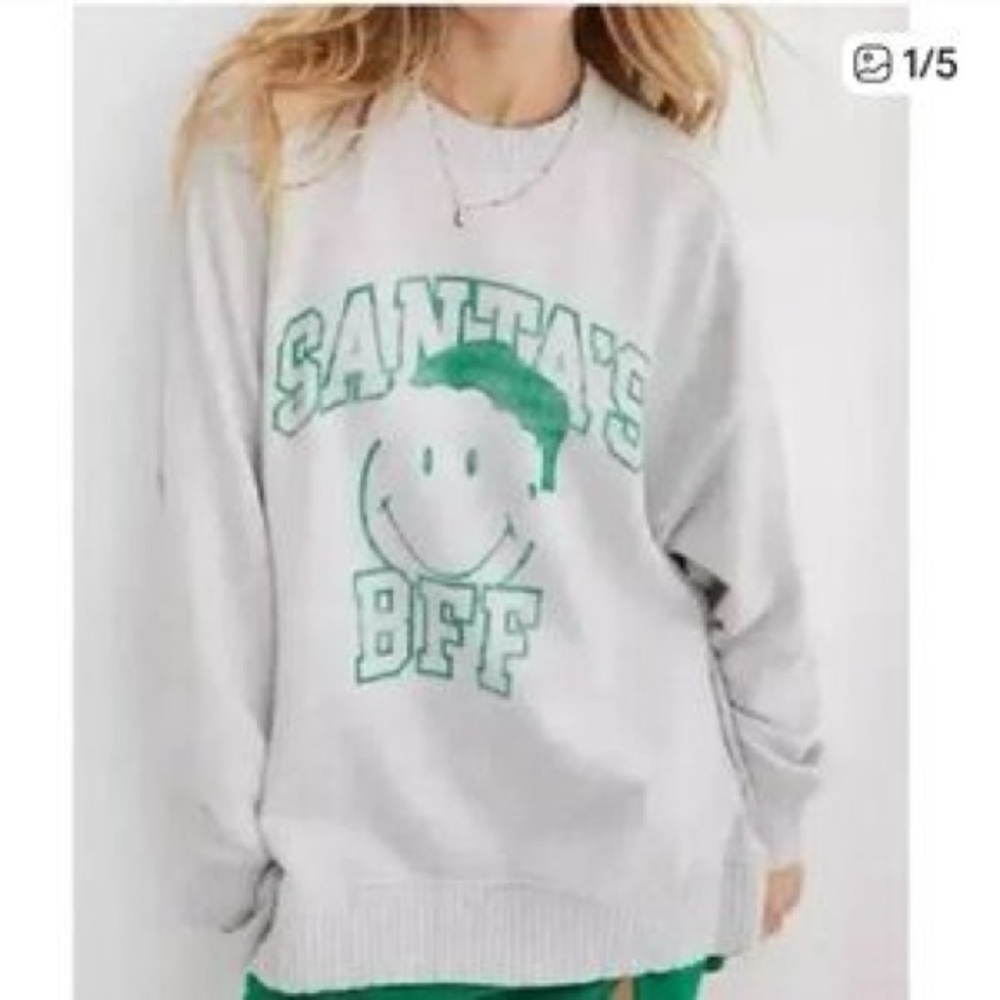 Aerie down to earth oversized holiday Santa sweatshirt size small - Picture 2 of 7